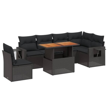 Set canapele de grădină cu perne, 7 piese, negru, poliratan - Img 2