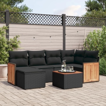 Set canapele de grădină cu perne, 7 piese, negru, poliratan - Img 1