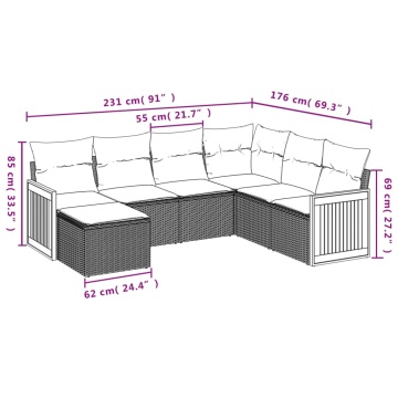 Set canapele de grădină cu perne, 7 piese, negru, poliratan - Img 3