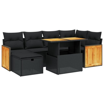 Set canapele de grădină cu perne, 7 piese, negru, poliratan - Img 2