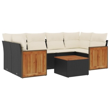 Set canapele de grădină cu perne, 7 piese, negru, poliratan - Img 2