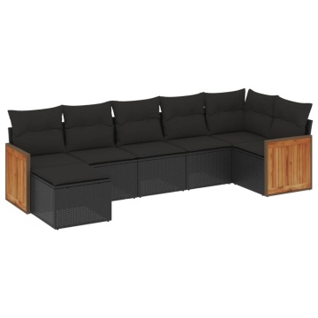 Set canapele de grădină cu perne, 7 piese, negru, poliratan - Img 2