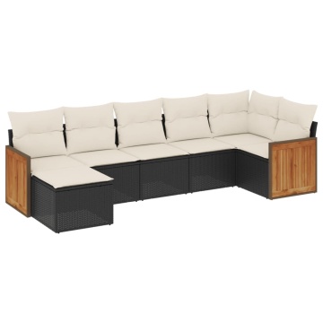 Set canapele de grădină cu perne, 7 piese, negru, poliratan - Img 2