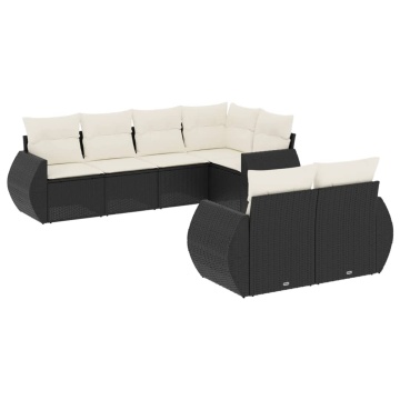 Set canapele de grădină cu perne, 7 piese, negru, poliratan - Img 2