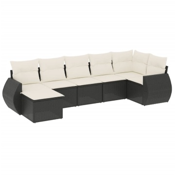 Set canapele de grădină cu perne, 7 piese, negru, poliratan - Img 2