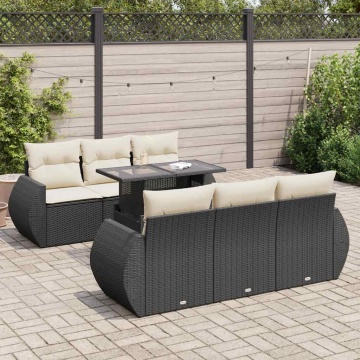 Set canapele de grădină cu perne, 7 piese, negru, poliratan - Img 1