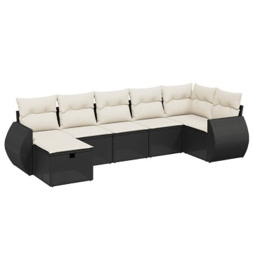 Set canapele de grădină cu perne, 7 piese, negru, poliratan - Img 2