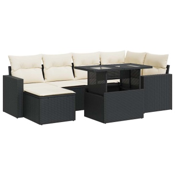 Set canapele de grădină cu perne, 7 piese, negru, poliratan - Img 2