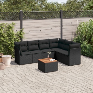 Set canapele de grădină cu perne, 7 piese, negru, poliratan - Img 1
