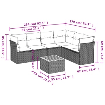 Set canapele de grădină cu perne, 7 piese, negru, poliratan - Img 3