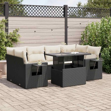 Set canapele de grădină cu perne, 7 piese, negru, poliratan - Img 1