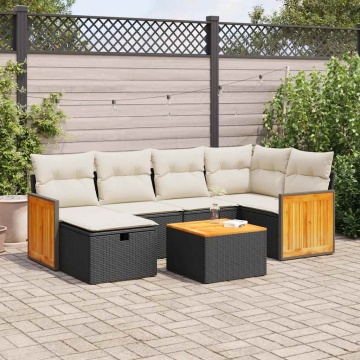 Set canapele de grădină cu perne, 7 piese, negru, poliratan - Img 1