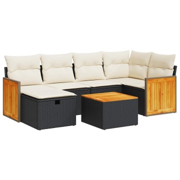 Set canapele de grădină cu perne, 7 piese, negru, poliratan - Img 2
