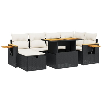 Set canapele de grădină cu perne, 7 piese, negru, poliratan - Img 2