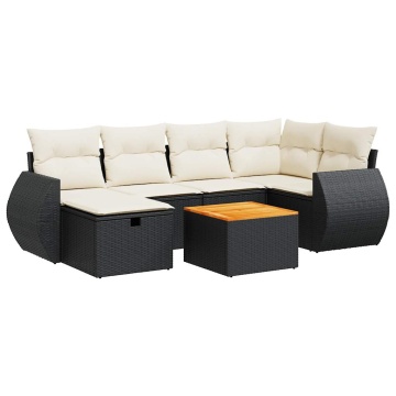 Set canapele de grădină cu perne, 7 piese, negru, poliratan - Img 2