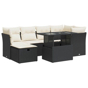 Set canapele de grădină cu perne, 7 piese, negru, poliratan - Img 2