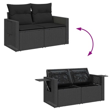 Set canapele de grădină cu perne, 7 piese, negru, poliratan - Img 6