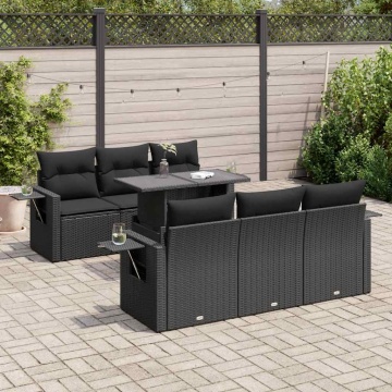 Set canapele de grădină cu perne, 7 piese, negru, poliratan - Img 1