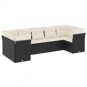 Set canapele de grădină cu perne, 7 piese, negru, poliratan - Img 2