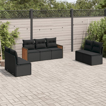 Set canapele de grădină cu perne, 7 piese, negru, poliratan - Img 1