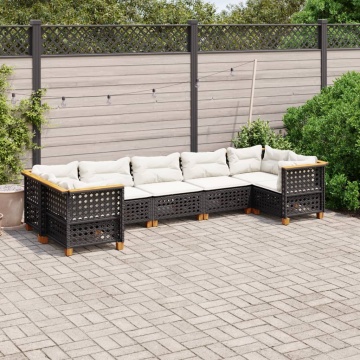 Set canapele de grădină cu perne, 7 piese, negru, poliratan - Img 1