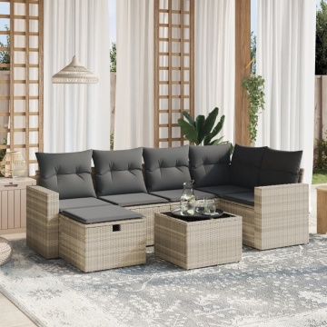 Set canapele de grădină cu perne, 7piese gri deschis poliratan - Img 1