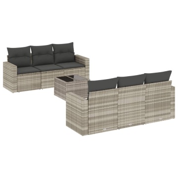 Set canapele de grădină cu perne, 7piese gri deschis poliratan - Img 2