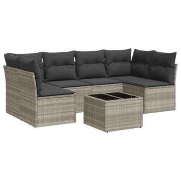Set canapele de grădină cu perne, 7piese gri deschis poliratan - Img 2