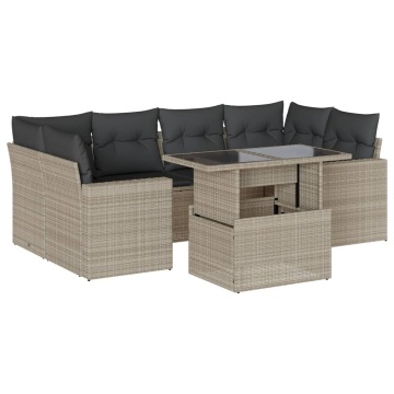 Set canapele de grădină cu perne, 7piese gri deschis poliratan - Img 2