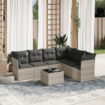 Set canapele de grădină cu perne, 7piese gri deschis poliratan - Img 1