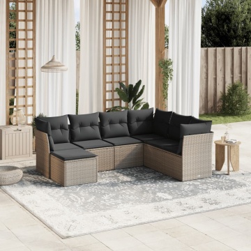 Set canapele de grădină cu perne, 7piese gri deschis poliratan - Img 1