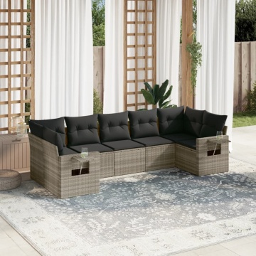 Set canapele de grădină cu perne, 7piese gri deschis poliratan - Img 1