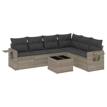 Set canapele de grădină cu perne, 7piese gri deschis poliratan - Img 2