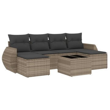 Set canapele de grădină cu perne, 7piese gri deschis poliratan - Img 2