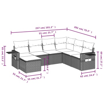 Set canapele de grădină cu perne, 7piese gri deschis poliratan - Img 3