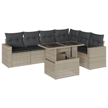 Set canapele de grădină cu perne, 7piese gri deschis poliratan - Img 2
