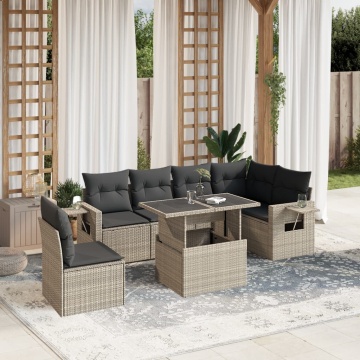 Set canapele de grădină cu perne, 7piese gri deschis poliratan - Img 1