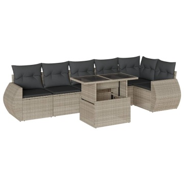 Set canapele de grădină cu perne, 7piese gri deschis poliratan - Img 2