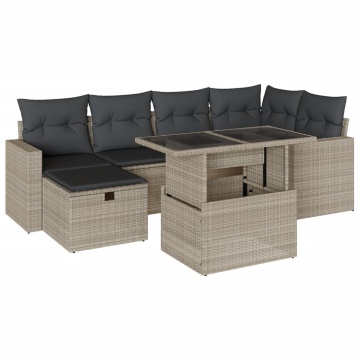 Set canapele de grădină cu perne, 7piese gri deschis poliratan - Img 2
