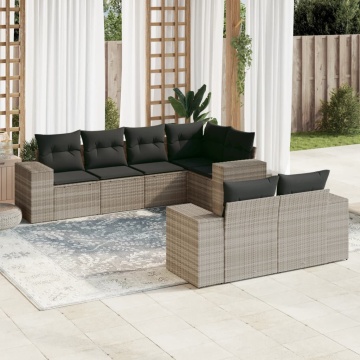 Set canapele de grădină cu perne, 7piese gri deschis poliratan - Img 1