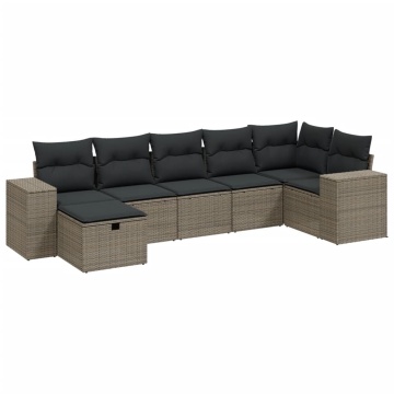 Set canapele de grădină cu perne, 7piese gri deschis poliratan - Img 2