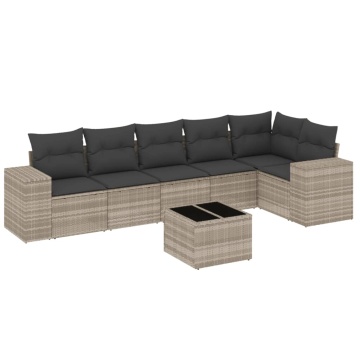 Set canapele de grădină cu perne, 7piese gri deschis poliratan - Img 2
