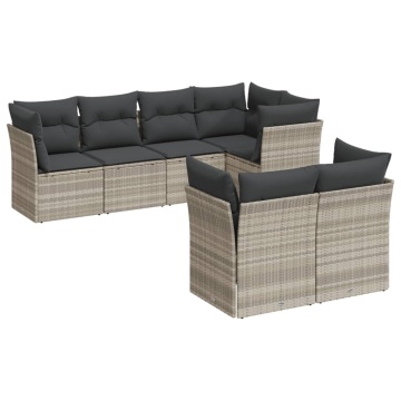 Set canapele de grădină cu perne, 7piese gri deschis poliratan - Img 2