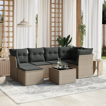 Set canapele de grădină cu perne, 7piese gri deschis poliratan - Img 1