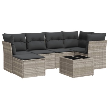 Set canapele de grădină cu perne, 7piese gri deschis poliratan - Img 2