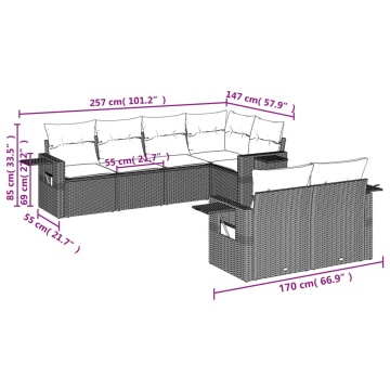 Set canapele de grădină cu perne, 7piese gri deschis poliratan - Img 7