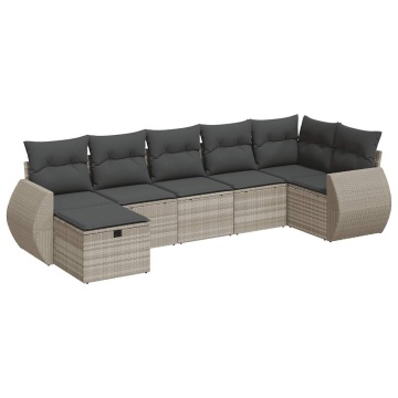 Set canapele de grădină cu perne, 7piese gri deschis poliratan - Img 2