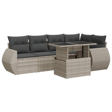 Set canapele de grădină cu perne, 7piese gri deschis poliratan - Img 2