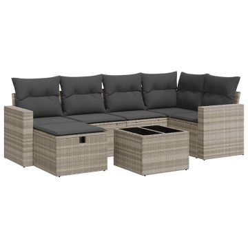 Set canapele de grădină cu perne, 7piese gri deschis poliratan - Img 2