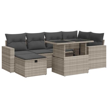 Set canapele de grădină cu perne, 7piese gri deschis poliratan - Img 2